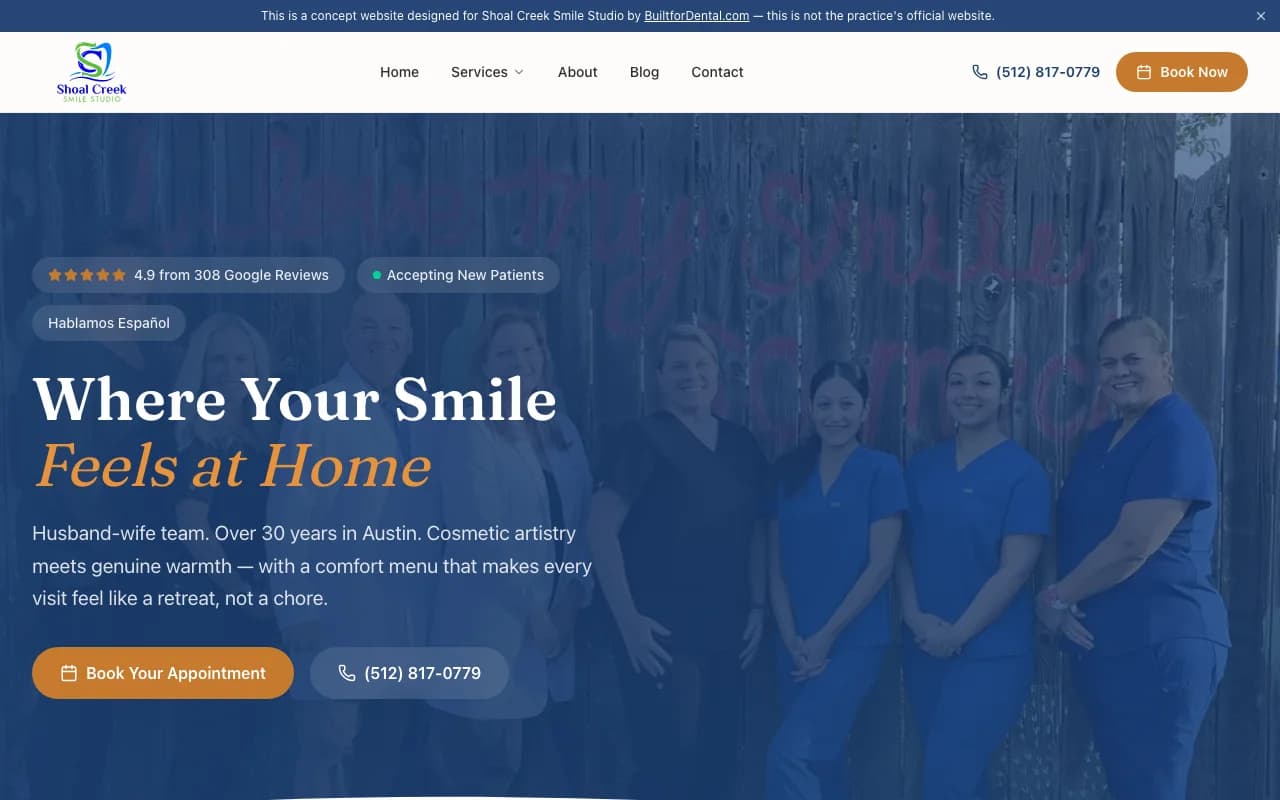 Shoal Creek Smile Studio new website by BuiltforDental